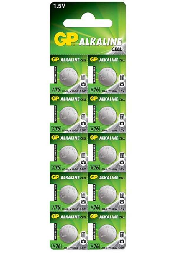 GP Batteries (GPA76-C10) Battery, 1.5 V, LR44, Alkaline, 110 mAh