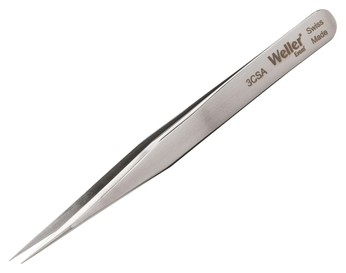 Weller Erem (3CSA) Tweezer, Precision, Straight, Pointed, Stainless Steel