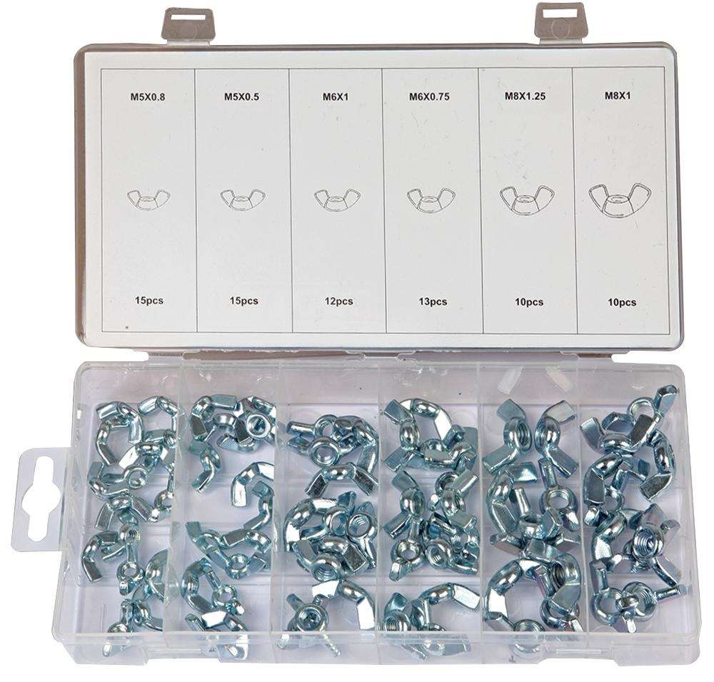 Duratool D01901 Wing Nut Set, Steel, M5 to M8, 75 Pieces