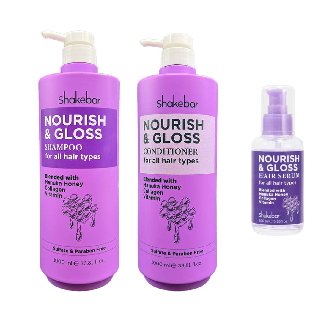 Shakebar Nourish & Gloss 1L Shampoo, Conditioner &100ml Hair Serum