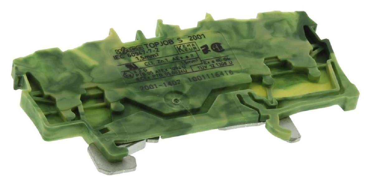 Wago (2001-1407) DIN Rail Mount Terminal Block, 4 Ways, 22 AWG, 14 AWG