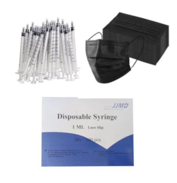 100x 1ml Leur Slip Tip Disposable Syringe & 100x Black Disposable Mask