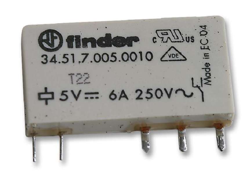 Finder (34.51.7.005.0010) General Purpose Relay, Power, SPDT, 5 VDC, 6 A