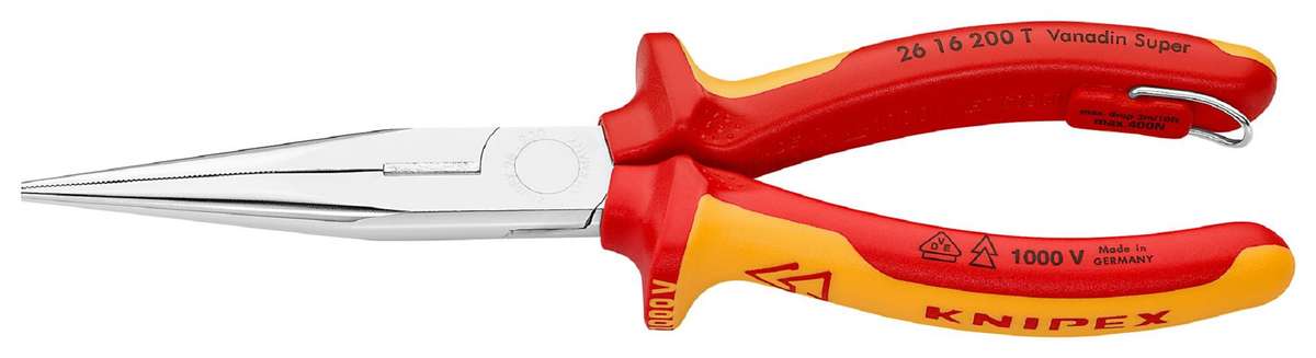 Knipex (26 16 200 T) Plier, Snipe Nose, 200mm Length