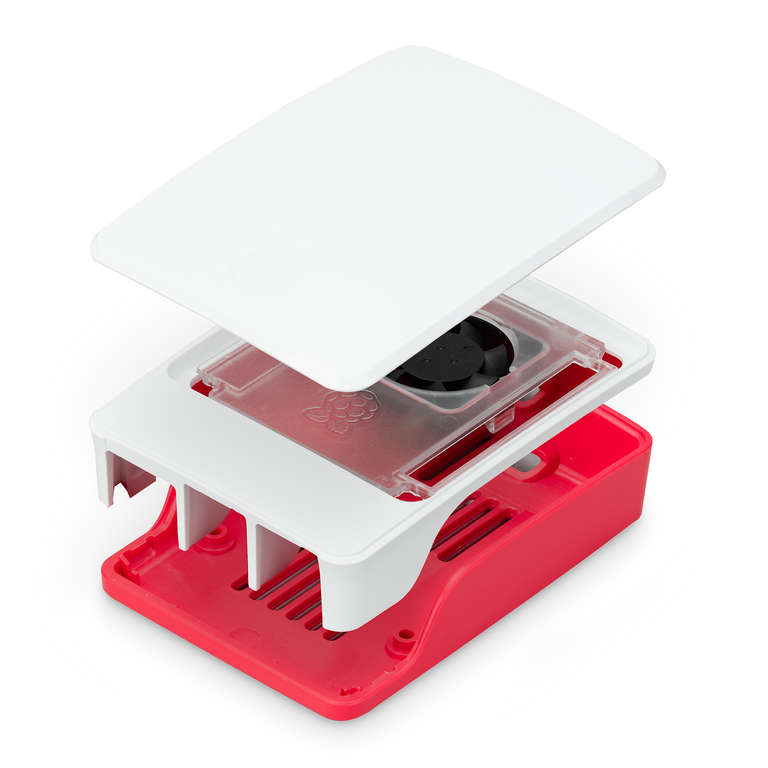 Raspberry Pi 5 official red/white case with fan and heatsink