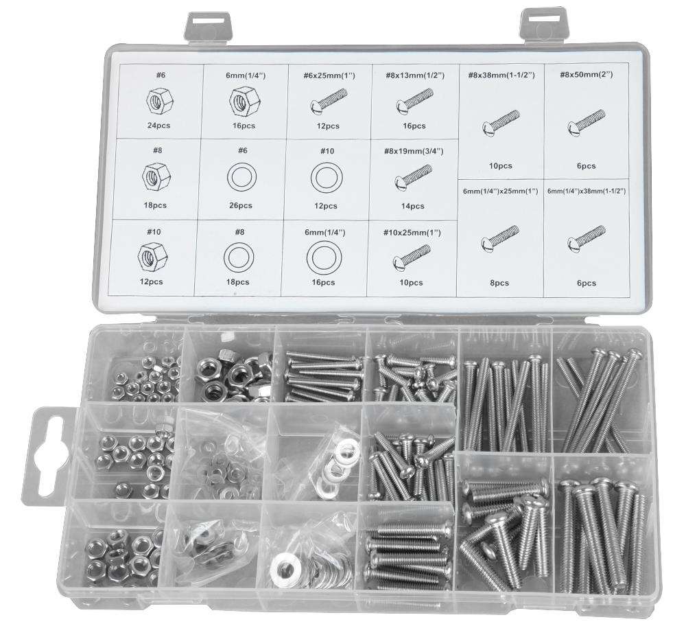 Duratool D01885 Nuts, Bolts & Washers Set, Assorted, Stainless Steel