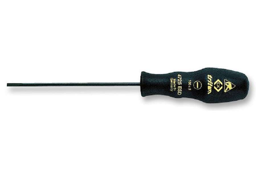 CK Tools (T4725ESD 04) Screwdriver, Slotted, ESD, 100 mm Blade, 3 mm Tip