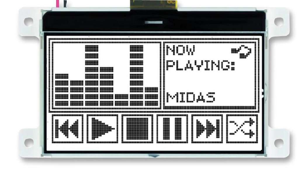 Midas (MCCOG128064C6W-FPTLW) Graphic LCD, 128 x 64, Black on White, 3V