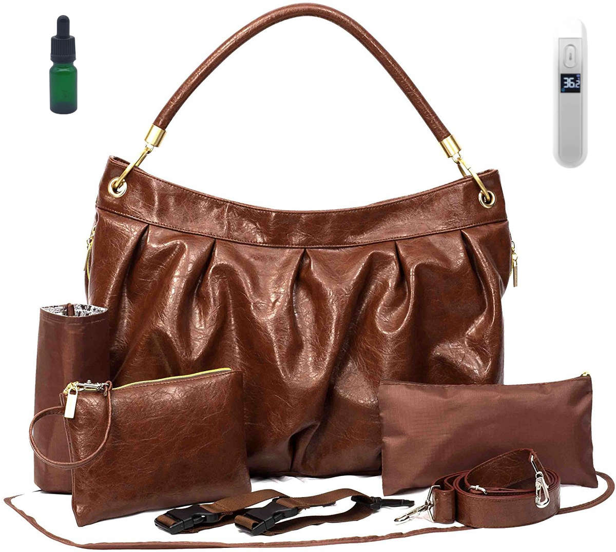 Newborn Baby Care Kit W Brown Nappy Bag, Thermometer, Medicine Bottle