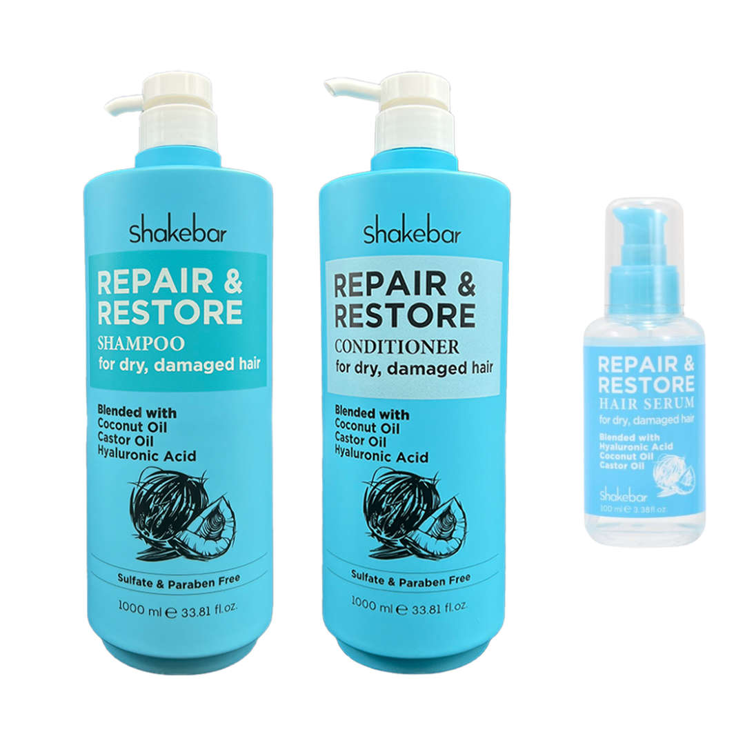 Shakebar Repair & Restore 1L Shampoo, Conditioner & 100ml Hair Serum
