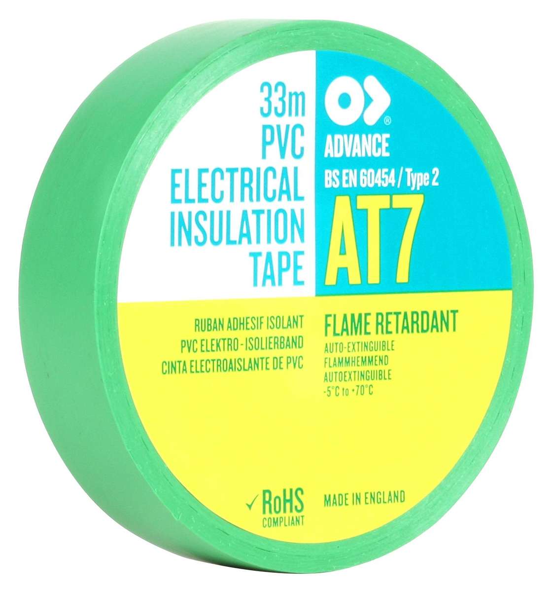 Advanced Tapes (AT7 GREEN 33M X 19MM) Electrical Insulation Tape, 19mmx33m