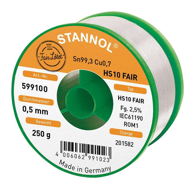 Stannol (HS10 FAIR, 0.5MM, 250G) Solder Wire, 99.3/0.7, 250g