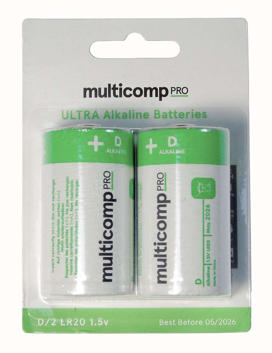 Multicomp Pro (PSG91113) Battery, 1.5 V, D, Alkaline, 12 Ah, 34.2 mm