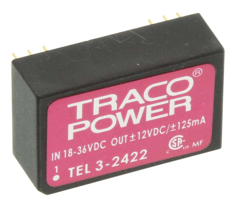 Traco Power (TEL 3-2422) Isolated Through Hole DC/DC Converter, 12V, 125mA