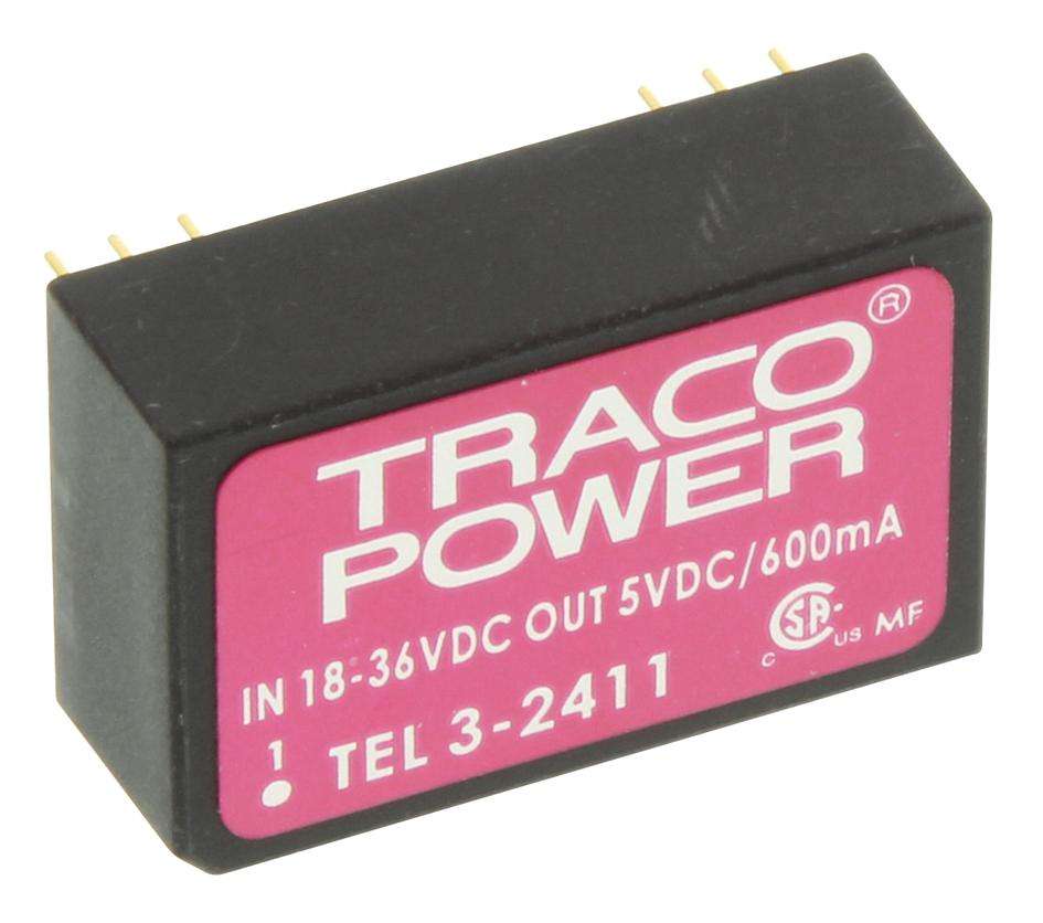 Traco Power (TEL 3-2411) Isolated Through Hole DC/DC Converter, 5V, 600mA