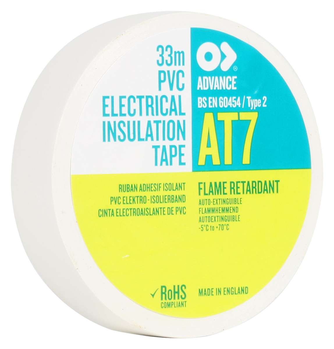 Advanced Tapes (AT7 WHITE 33M X 19MM) Electrical Insulation Tape, 19mmx33m