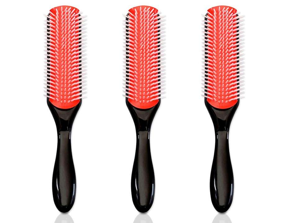 Multi Row Anti-Static Styling Hair Brush - Black (Set of 3)