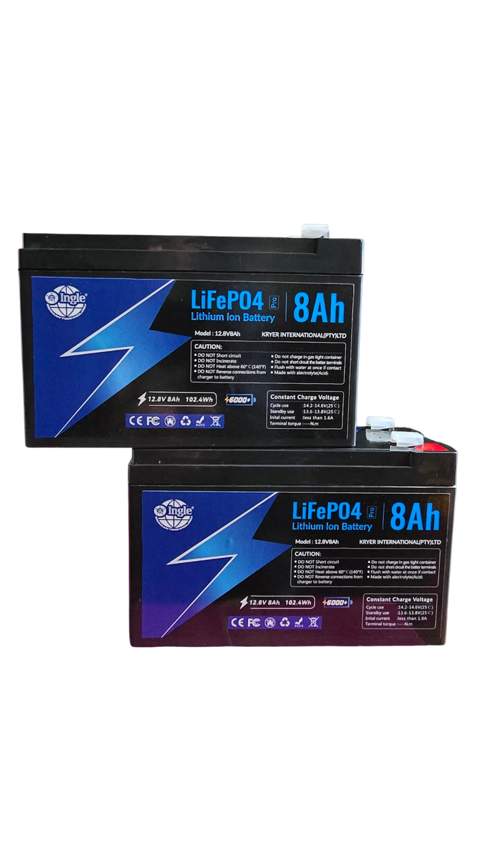 Ingle 12.8V 8Ah LiFePO4 Lithium Solar/UPS/Backup Battery - 2 Pack
