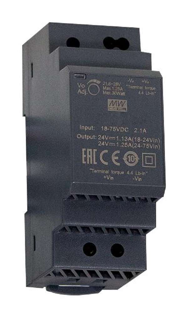 Mean Well (DDR-30G-5) Isolated DIN Rail Mount DC/DC Converter, 5 V, 6 A