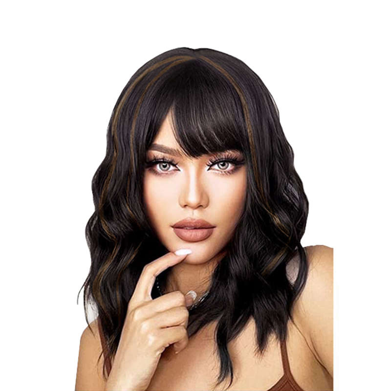 14inch Short Wavy Wig With Bangs - Brown