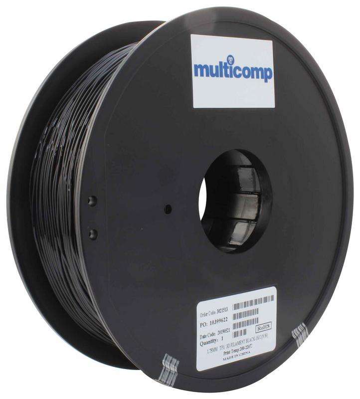 3D Printer Filament, TPU, 1.75 mm, Black, 220 °C Melting Temp