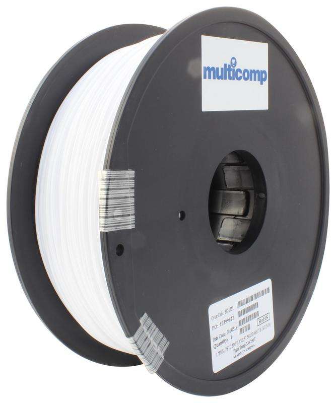 3D Printer Filament, PETG, 1.75 mm, Solid White, 250 °C Melting Temp