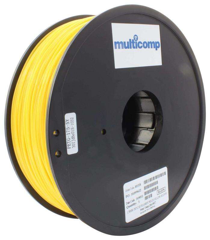 3D Printer Filament, PETG, 1.75 mm, Solid Yellow, 250 °C Melting Temp