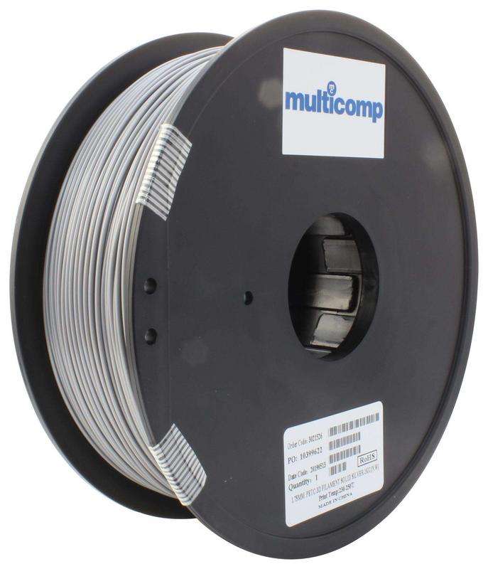 3D Printer Filament, PETG, 1.75 mm, Solid Silver, 250 °C Melting Temp