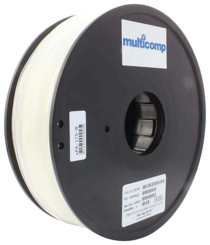 3D Printer Filament, Nylon, 1.75 mm, Natural, 260 °C Melting Temp