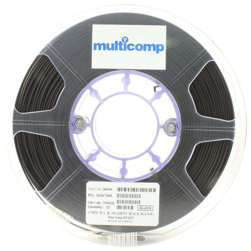 Multicomp, 3D Printer Filament, 1.75 mm, PLA, - Black
