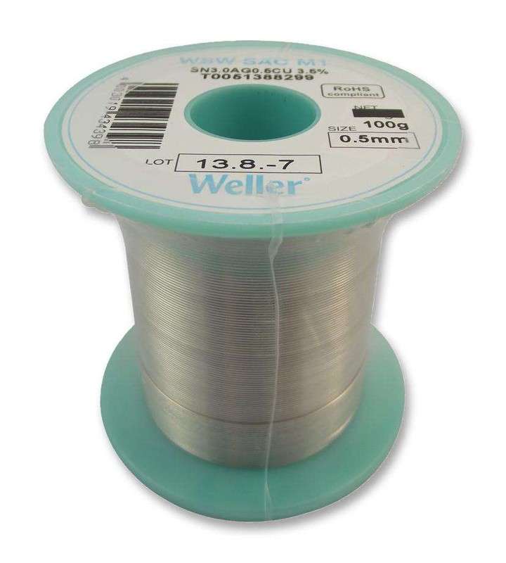 Weller, 0.5mm, Solder Wire, 96.5/3/0.5, 221°C, 100g, T0051388499