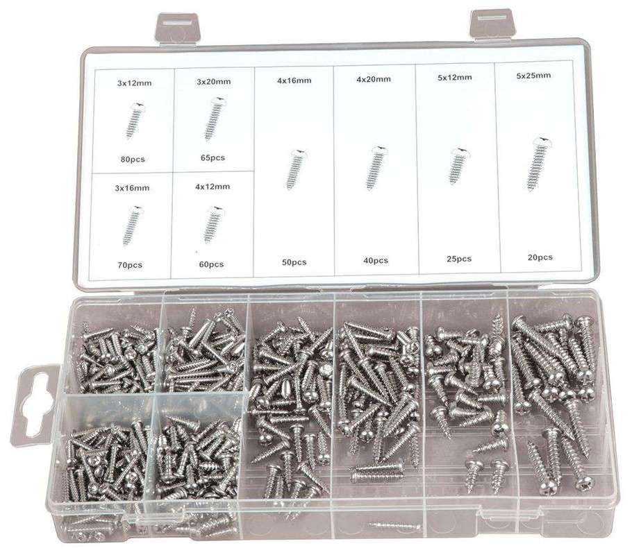 Duratool: Self Tapping Screw Set - Stainless Steel - 8 Sizes - 410 Pcs - D01884