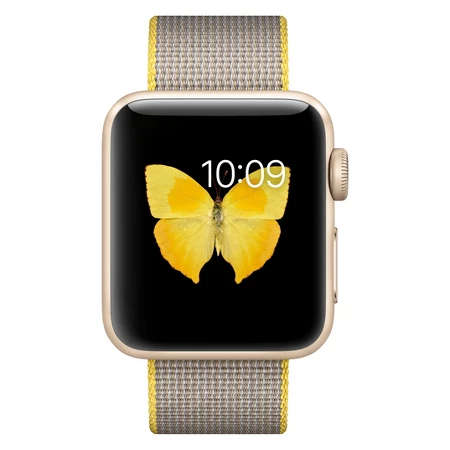 Apple Watch Series 2 - 38mm Gold Aluminium Case with Yellow Light Grey Woven Nylon Band