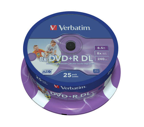 Verbatim - 8.5GB DVD+R (8X) - DOUBLE LAYER PRINTABLE SPINDLE (PACK OF 25)