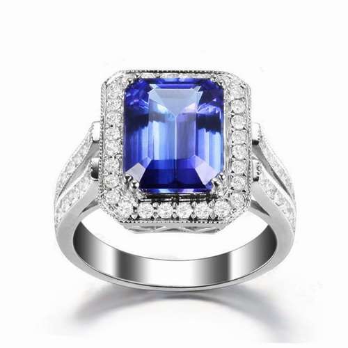 Solid 14K WHITE GOLD NATURAL STUNNING BLUE TANZANITE DIAMOND WEDDING