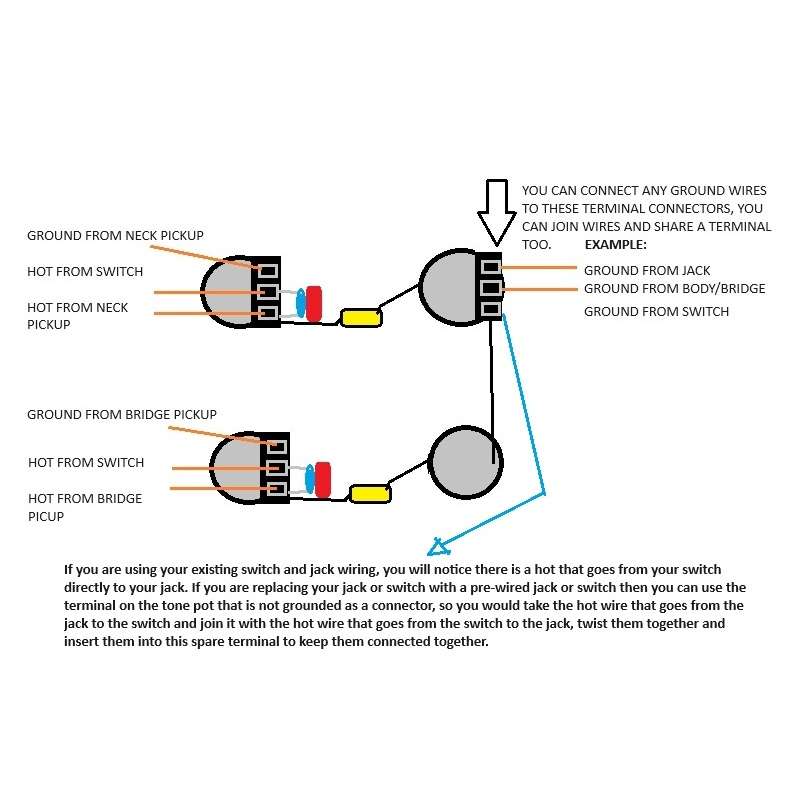 Solderless Pre-wired Electronics for Les Paul, SG or similar with 2V2T without Jack and Switch