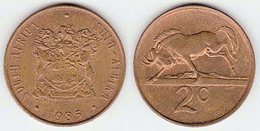 SOUTH AFRICA coin 2 cents KM83 M-0247