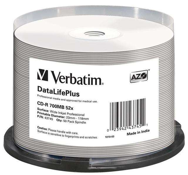 VERBATIM - 700MB - CD-R (52X) - PROFESSIONAL WIDE PRINTABLE, SPINDLE - (4 X 50 PACK SPINDLES - 200)