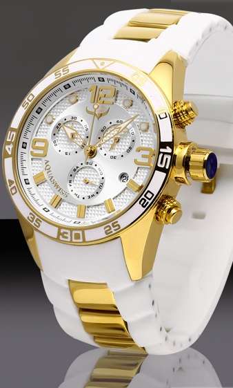 AQUASWISS Men's TRAX 18ct Gold pl. Snow Chronograph Swiss Watch BRAND NEW w/ box and papers