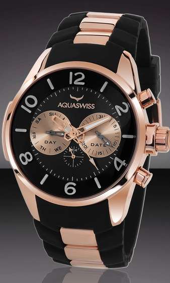 *last left!!* AQUASWISS Men's TRAX **BLACK** ROSE GOLD 18ct pl. Swiss Watch W/ BOX AND PAPERS