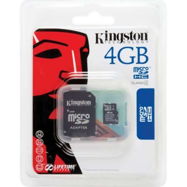 KINGSTON 4GB Micro SD Card + Adapter Class-4