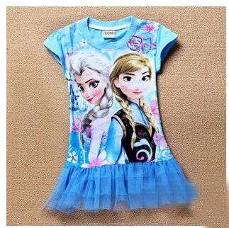 AGE 4 BLUE IN STOCK  Anna Elsa Frozen princess short sleeve dress Nightdress