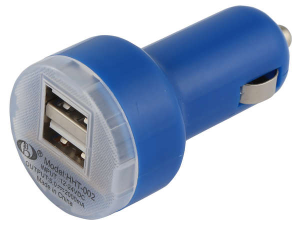 Car lighter double USB Charger - blue (P2278E)