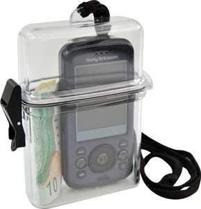 Clear beach box with black neck cord