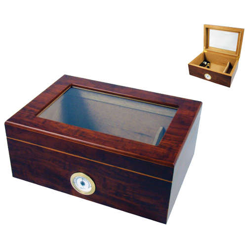 Cigar Humidor - Brown Glass Top - 50 Cigars (HUM047)