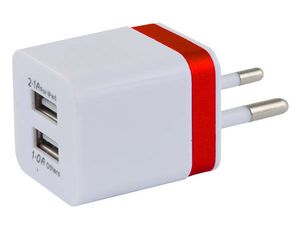 Plug USB Charger - double - red (P2279R) - 24hr dispatch