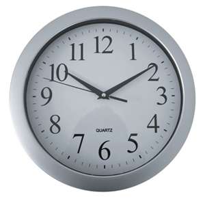 Silver and white wall clock with sweep movement
