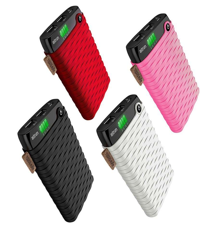 Astrum 10000 mAh Powerbank - 2 x USB Ports, 1 x 1Amp, 1 x 2Amp - White - Astrum