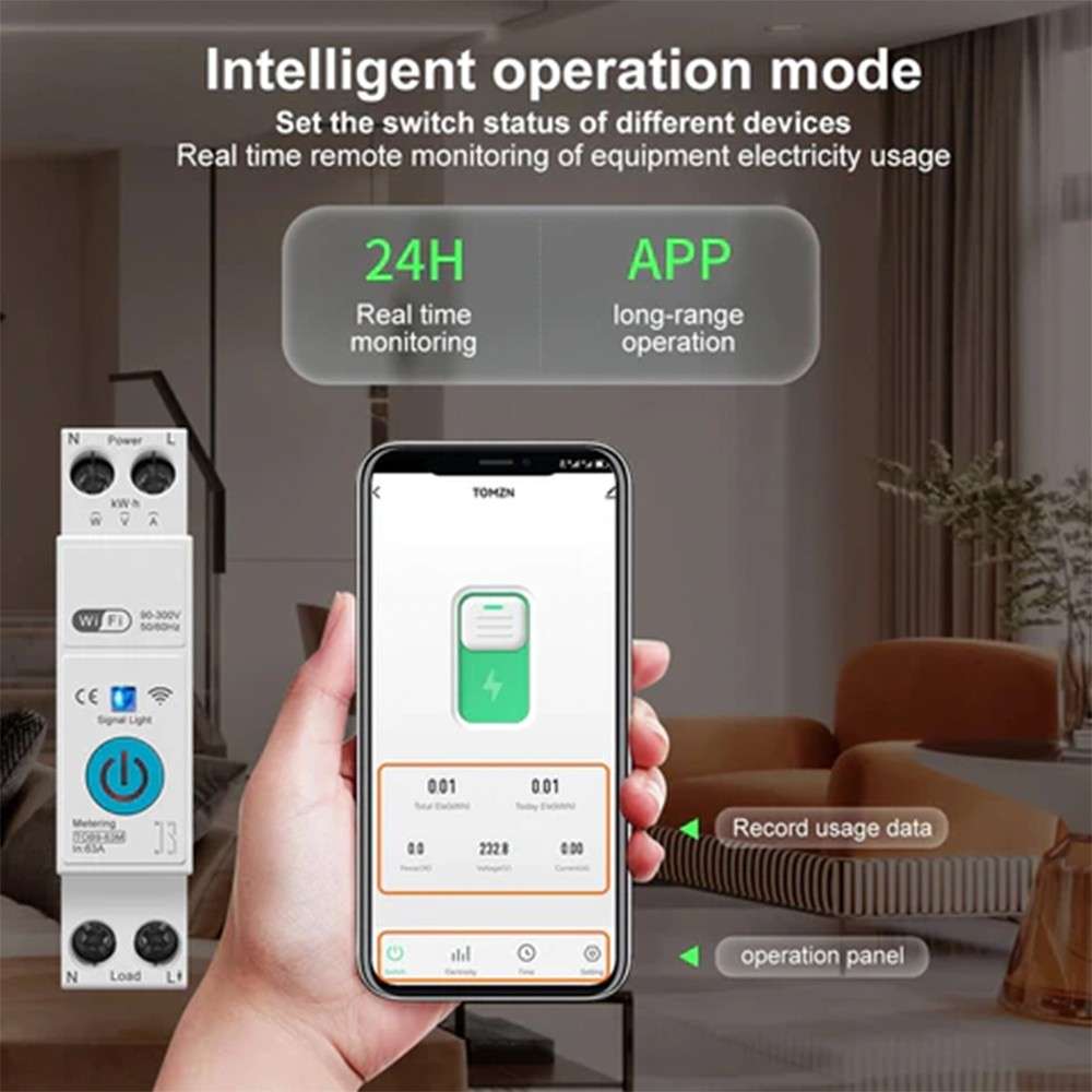 WIFI Smart Circuit Breaker Type Timer - 63A with Power KWh Monitoring - Tuya Smart App - Geyser T...