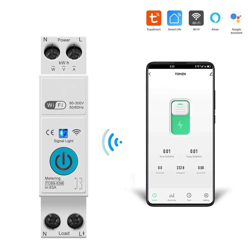 WIFI Smart Circuit Breaker Type Timer - 63A with Power KWh Monitoring - Tuya Smart App - Geyser T...